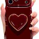 for iPhone 17 Pro Cute Case, Simple Wave Frame Curly Shape Shockproof Protective Cover with Stand, Wine Red Luxury Bumper Love Heart Holder Kickstand Soft Silicone Phone Case for Women Girls