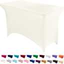 Peomeise 4FT Spandex Table Cover Rectangular Stretch Spandex Tablecloth (Ivory,4FT) (48" x 30" (Rectangle))