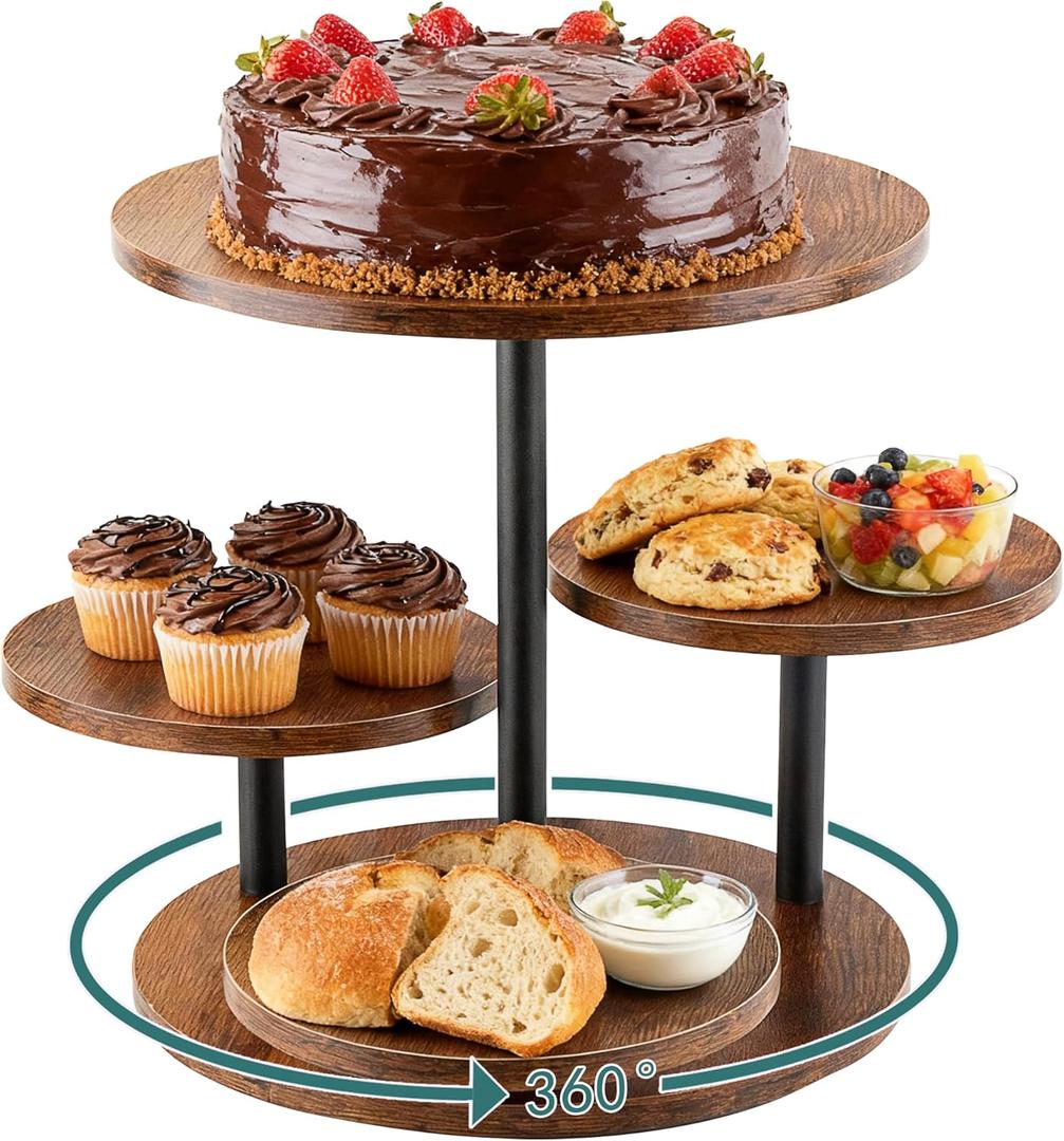4 Tier Cupcake Tower Stand,360 Rotating Wood Cake Stand for 50 Cupcakes,Dessert Table Display Stands for Wedding Birthday Party Decoration Baby Shower Tea Party