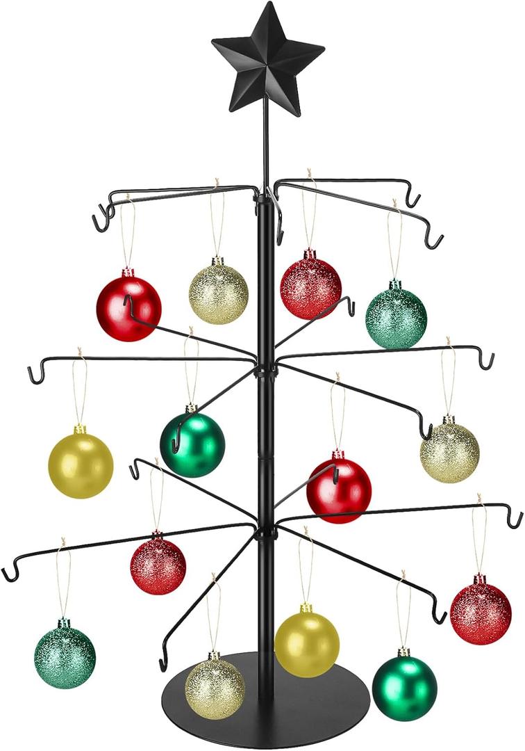 Cinnvoice Wire Tree Christmas Metal Ornament Tree Black Wrought Iron Ornaments Display Stand Features Hooks Easy Assembly for Xmas Small Craft Items Hanging Decor