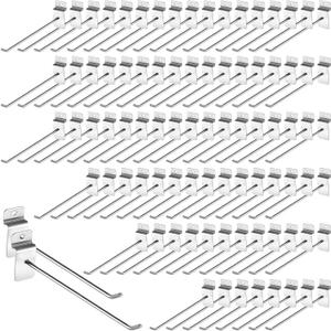 Tandefio 200 Pcs 6 and 8 Inch Slatwall Hooks Slatwall Accessories Panel Hooks Heavy Duty Metal Hanging Silver Commercial Peg for Garage Retail Display Organization