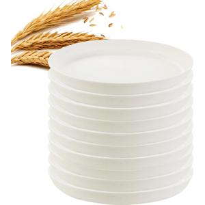 10 Pack 6 inch Unbreakable Wheats Straw Plates Reusable Plate Set - Dishwasher & Microwave Safe for Dinner Dishes Salad Pasta Safe Healthy Dinner Plates kit Plastic Plates Reusable (White)