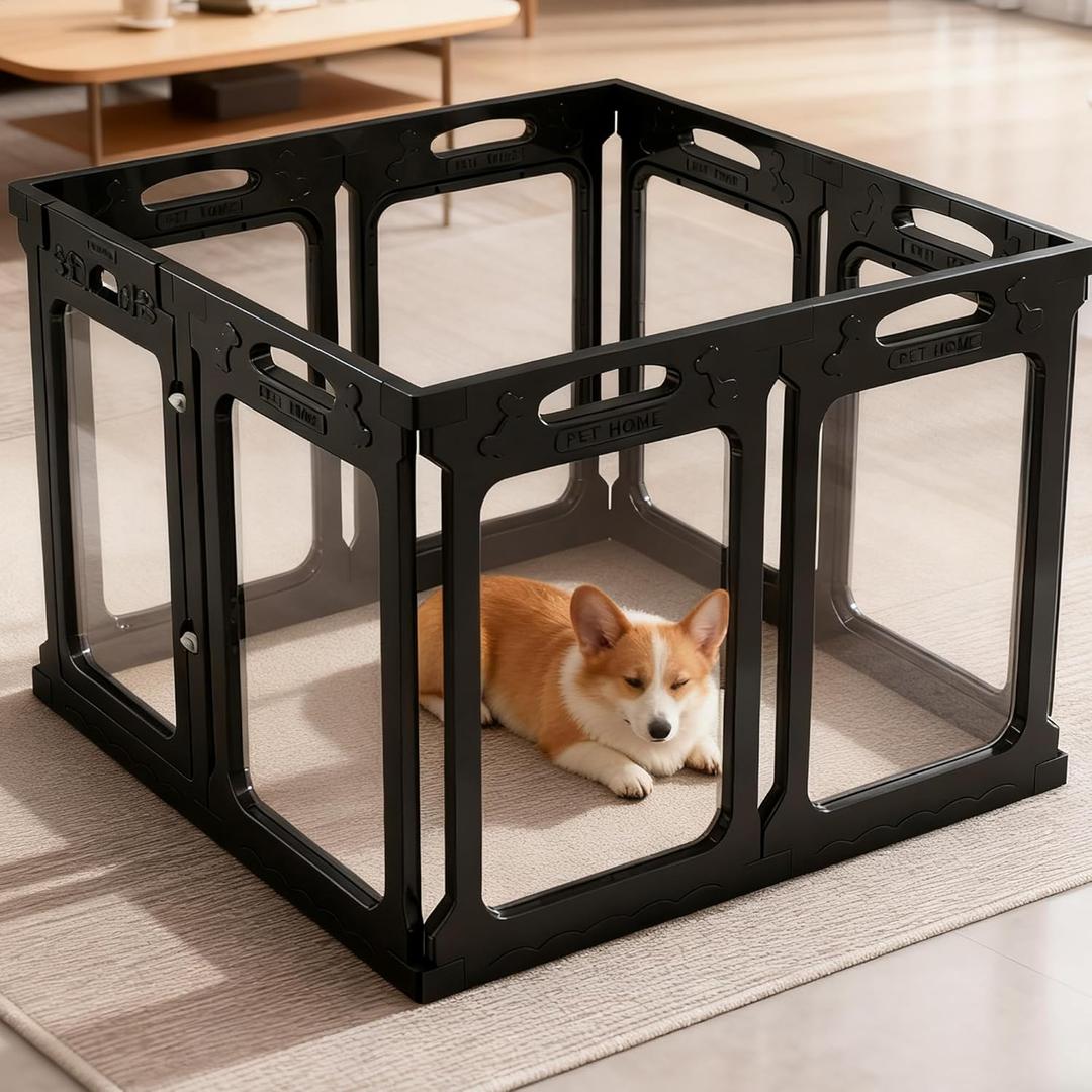 Acrylic Dog Playpen Indoor, Expandable Size & Flexible Shape, Height 30 Inch, Ideal for Small & Toy Dogs, Black