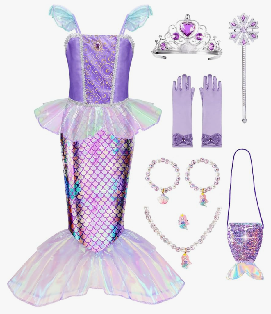 Meland Mermaid Dress - Little Mermaid Costume with Bag for Girls 3-10, Princess Dress Up for Birthday Gift, Halloween Costume Meland Mermaid Dress - Little Mermaid Costume with Bag for Girls 3-10, Princess Dress Up for Birthday Gift, Halloween Costume