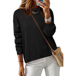 Arach&Cloz Women's 100% Cotton Crew Neck Fall Casual Relaxed Fit Sweater Tops 2025 (Medium, Black)