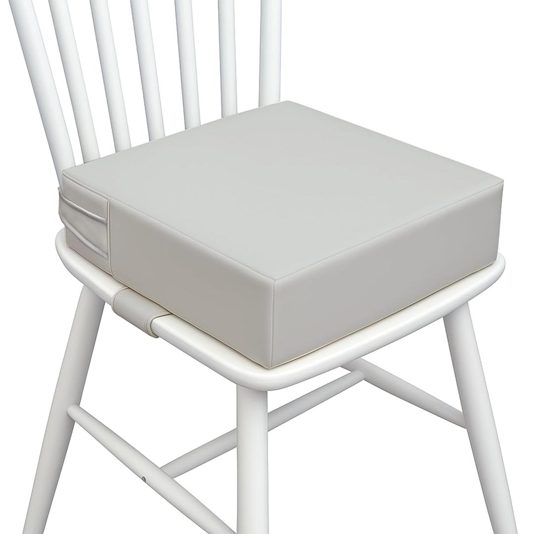 Booster Seat for Kitchen Chair (PU Material),Toddler Booster Seats for Dining Table Portable for Travel Camping Eating Double Safe Straps Non-Slip Bottom (Grey)