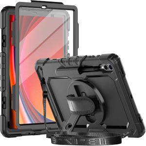 Case for S10+ Case 2024/ S9 FE+ Plus 5G/ S9+ Plus 12.4 Inch 2023 with Screen Protector Pen Holder Stand Hand Strap Shoulder Strap | Heavy Duty Shockproof Cover for Tab S9 12.4 Inch