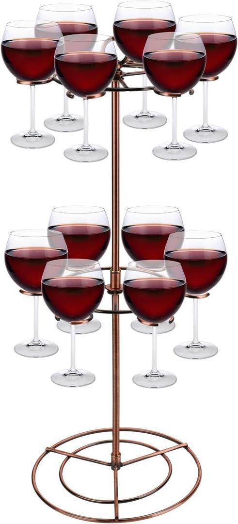 NQEUEPN Champagne Tower, 2 Tiers 12 Holders Champagne Tower Stand Metal Cocktail Tree Stand Wine Glass Drink Cup Shelves Rack for Beverage Cocktails Martini Margarita Bar Party Display