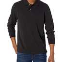 Amazon Essentials Men's Long Sleeve Polo Shirt with Collar, Regular-Fit Pique, Breathable Cotton, Black, X-Large