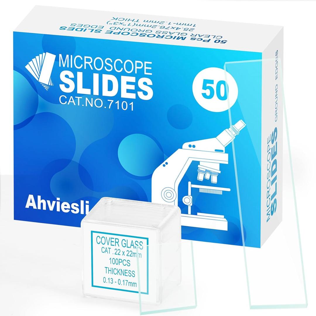 Microscope Slides and Covers Kit  50 Blank Pre-Cleaned Glass Slides for Microscope, 100 Cover Slips, for Teachers, Students, Families, and Science Enthusiasts