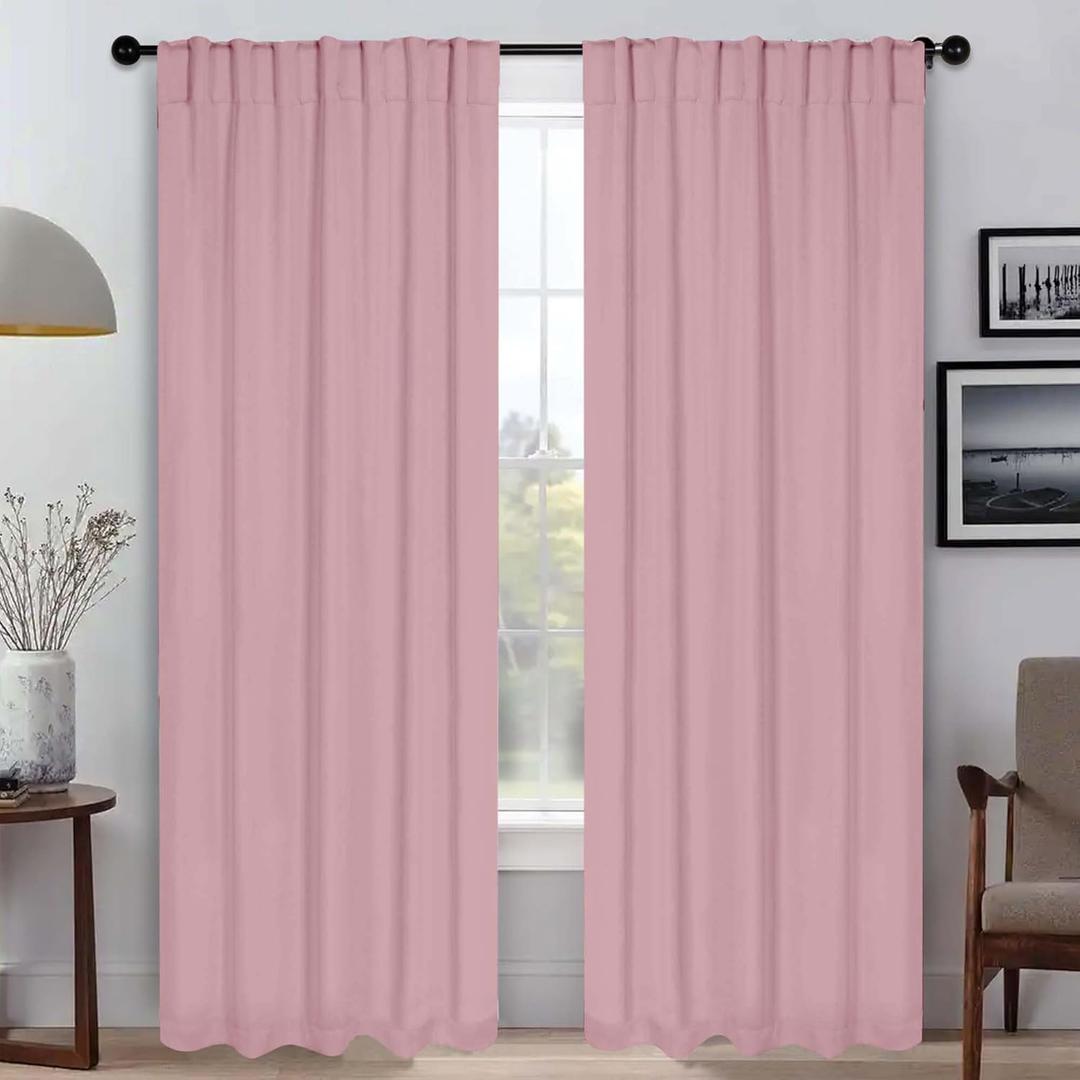 Superior Blackout Curtains, Room Darkening, Bedroom, Drapes, Kitchen, Living Room Window Accents, Sun Blocking, Thermal, 2 Pack, Solid Blackout Back Tab Curtains, Set of 2, 42" x 84", Mauve Chalk