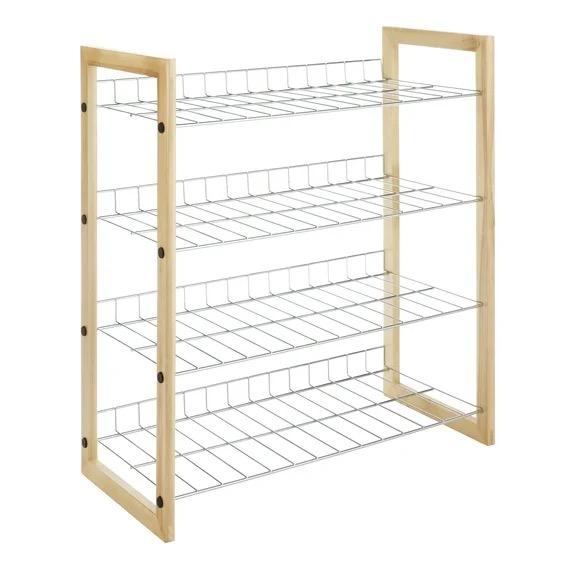Whitmor 4 Tier Closet Shelf - Storage Organizer - Natural Wood & Chrome - 11.63"x 25.0"x 27.5"-Adult
