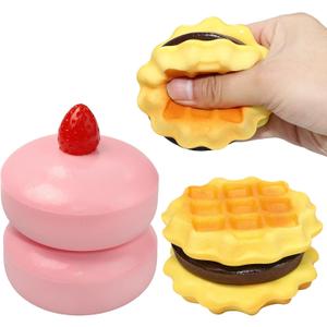 Slow Rising Squishy Cake & Waffle Squeeze Toys for Stress Relief, Soft Food Squishy for Kids Adults, Fidget Toys Party Favors, Popular Squishies Bread Birthday Gifts, Kawaii Satisfying Squishy