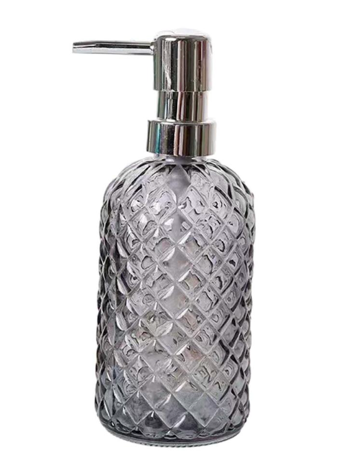 18Oz Gray Glass Soap Dispenser with Rust Proof Pump, Refillable Kitchen Soap Dis 2 Pcs