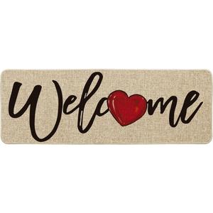 Artoid Mode Welcome Love Heart Valentine's Doormat, Home Decor Low-Profile Switch Rug Door Mat for Indoor Outdoor 17x47 Inch (Beige)