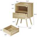 SUPERJARE Nightstands Set of 2, Night Stands with Charging Station & PE Rattan Decor Drawer, Bed Side Tables with Solid Wood Feet, End Table, for Bedroom, Living Room - Natural (11.8"D x 15.9"W x 23.4"H (1 Drawers))