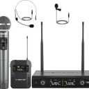 Phenyx Pro Wireless Microphone System,Metal Wireless Mic Set w/Handheld/Bodypack/Headset/Lapel Mics,2 x 30 UHF Frequencies, 200 ft Range, Cordless Mic for Singing, Karaoke, Church (PTU-52-1H1B)