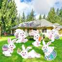 Wenqik 6 Pcs Easter Yard Signs Outdoor Large Bunnies Lawn Decor with Stakes Tumbling Bunnies Easter Outdoor Decorations Egg Hunt Signs for Outside Garden Lawn Party Spring, Assorted Sizes