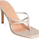 Coutgo Womens Heeled Sandals Strappy Square Toe Flip Flops Fashion Thong Slip on Stiletto Sandals (6, Beige)