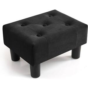Poofzy Small Foot Stool Ottoman, Velvet Ottoman Foot Rest with Legs, Rectangle Footstool Ottomans for Couch, Living Room and Entryway (Black)