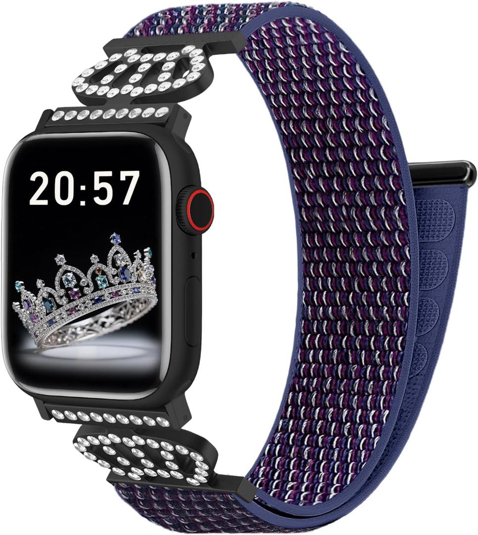 3 x Braided Stretchy Bands with Magnetic Clasp for Apple Watch Band 40mm 38mm 41mm 42mm 44mm 45mm 46mm 49mm, Bling Crown Designer Soft Nylon Sport Solo Loop for iWatch Series 10 9 8 7 6 5 4 3 Ultra 2 1 SE (HH-Set blue)