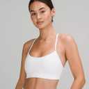 Women’s White Sports Bra, Light Support Strappy Yoga Bra, Seamless Workout Crop Top, Size M 