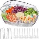 Chilled Serving Tray with 10 Forks and 3 Non-Slip Tongs, Clear Fruit Platter, Shrimp Cocktail Serving Dish, Ice Serving Platters, Cold Dish for Party, Fruit, Veggie, Appetizer, Sushi