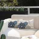 Blue and Gray Floral Pillow Covers 12x20 Set of 2 Outdoor Waterproof White Colored Decorative Throw Pillows Summer Pillowcase Polyester Cushion Case Decor for Couch Patio Funiture Garden Porch
