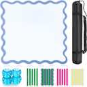 32.4in Scalloped Mahjong MatAnti Slip Noise Reduction Mahjong Accessorie Mahjong Table MatComes with 4 Dice and 1 Mahjong Mat Storage Bag,4 Mahjong Shuffle Cards(Blue)