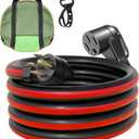 15 FT 50 Amp RV/EV Extension Cord Outdoor Waterproof,4 Prong Flexible Heavy Duty STW RV Power Cord,NEMA 14-50P/R Standard Plug Suit for EV Charging and RV Trailer Campers, Black-Red,ETL