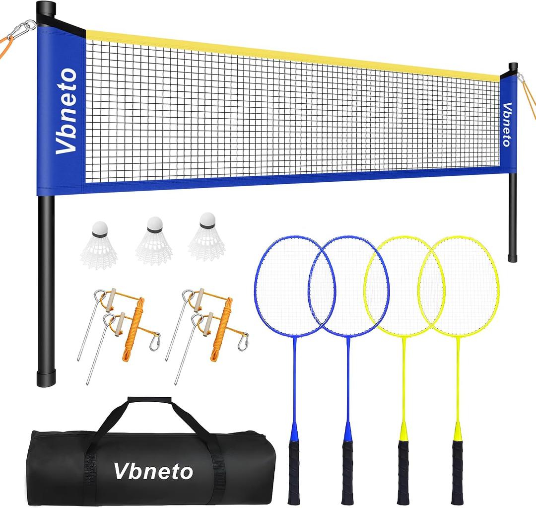 Badminton Set, Portable Outdoor Anti-Sag System Official 20ft x 5ft Easy Setup Durable Net with 4 Rackets, 3 Shuttlecocks & Carry Bag for Backyard, Lawn or Beach Fun