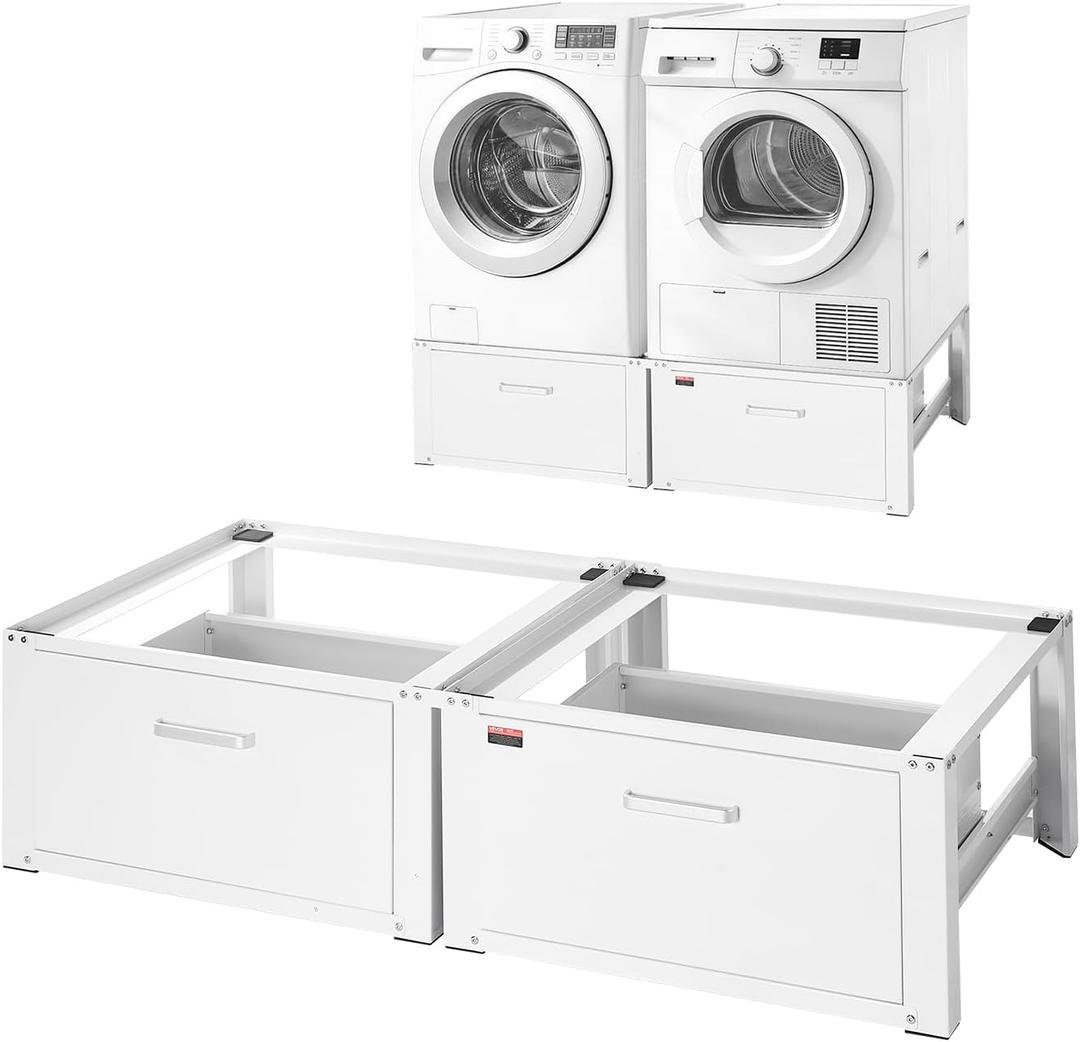 VEVOR Laundry Pedestal, 14 in Height, Washer and Dryer Pedestals with Drawer, 700 lbs Weight Load Capacity, Non-Slip Feet, Heavy-duty Steel Washing Machine Stand Universal Fit, White, 2 Pack