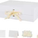 BoxSkivra White Extra Large Gift Box with Lid 1 Pack 19x16x6 Inch Large Gift Boxes with Crinkle Paper & Card Magnetic Gift Box with Ribbon for Wedding Dress, 1 count