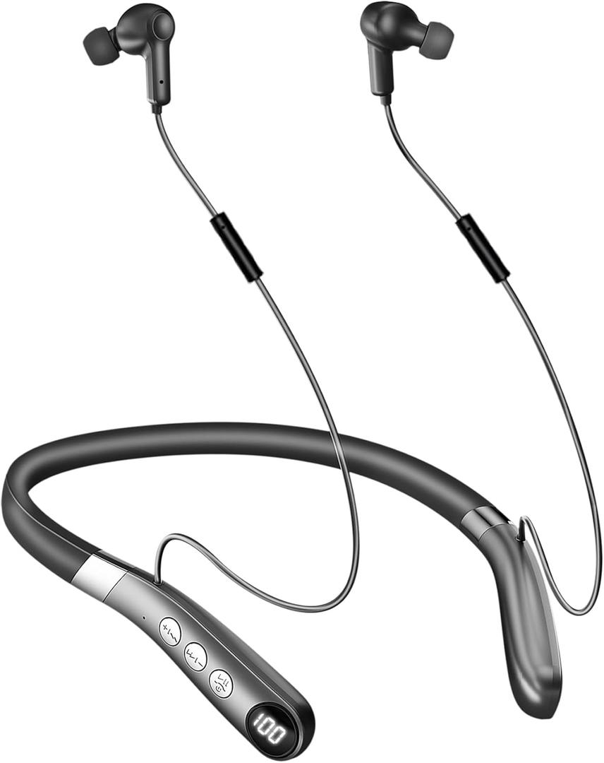 Rechargeable Bluetooth Hearing Amplifier - Wireless Hands-Free Neckband w/Noise Reduction, Neck Sound Amplifying Device Helps Aid Comfortable Hearing for Listening, Watching TV for Seniors & Adults