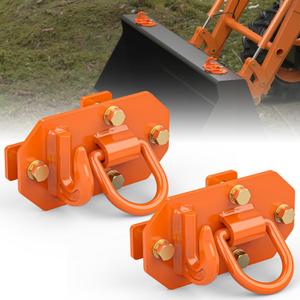 3/8" Tractor Bucket Hooks with 1/2 Tie Down D Rings(Orange), Grade 70 Forged Steel Bolt on Grab Hook 2 PCS Tow Hooks Mount with Back Plate, Compatible for Tractor Bucket RV UTV Truck, Max 15,000 lbs