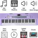 61 Key Electronic Keyboard Piano with Lighted Up Keys, Musical Mini Keyboard Piano with keyboard stand, Digital Portable Synthesizer Keyboards for Beginners Kids Adults (Purple)