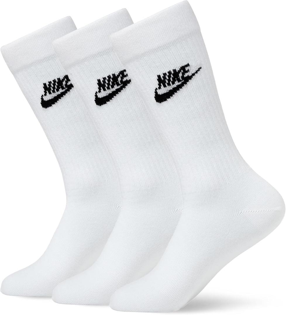 Nike Unisex Adult Sportswear Everyday Essential Crew Socks (3 Pairs) (Small, White/Black)