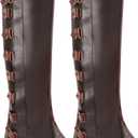 Medieval Boot Cover Men Faux Leather Pirate Renaissance Boot Covers for Halloween Cosplay Costume (Medium, Brown)