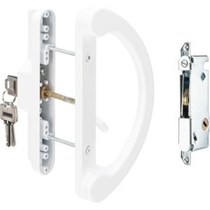 Sliding Patio Door Handle Pull Set with Key Cylinder, Replacement Sliding Door Handle with Mortise Lock for Sliding Glass Door Handle, Fits Hole Pitch Doors with 3-15/16 Inch Hole Pitch, White