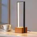 EDISHINE LED Table Lamp, Wooden Bedside Lamp with 3 Color Temperatures, Dimmable Square Nightstand Lamp for Bedroom Living Room, Complete Dark Rose Wood Color Base