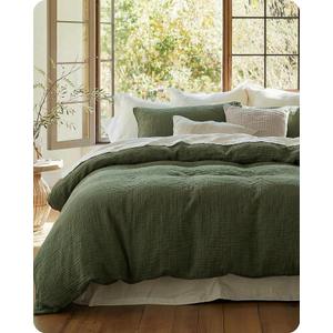 Bedsure 100% Muslin Cotton Duvet Cover King Size - Ultra-Soft Gauze Duvet Cover, PureWoven Breathable & Lightweight Bedding Set with Zipper Closure and Corner Ties (Olive Green, King, 104"x90")