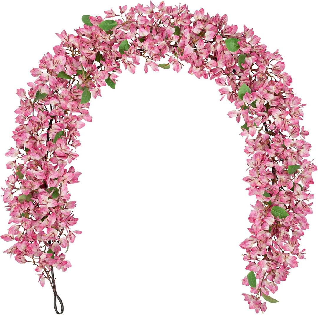 Briful 6ft Pink Bougainvillea Flower Garland Artificial Silk Floral Vine with Built-in Hook Faux Flower Garland for Backdrop Table Wall Wedding Party Home Decoration