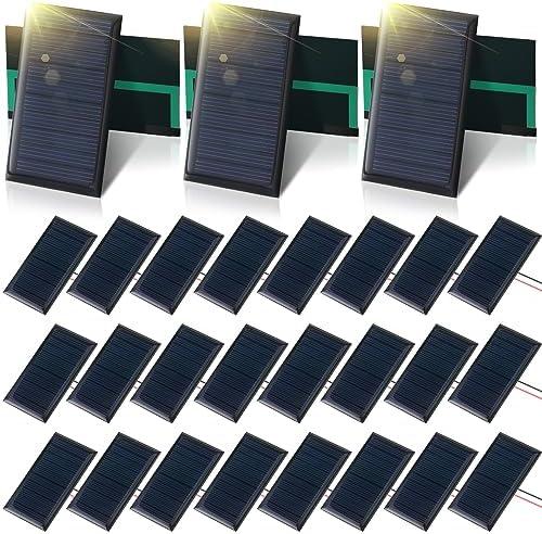 Retisee 30 Pcs Small Solar Panels Mini Polycrystalline Solar Cells 5v 60ma Epoxy Plate Photovoltaic Cells Charger Module with 10 cm Cable for Battery Charger DIY System 68 x 37 mm