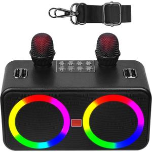 Karaoke Machine for Adults & Kids, Portable Bluetooth Speaker with 2 Wireless Microphones, PA System with Lights for Party Indoor/Outdoor, Supports USB/TF/TypeC