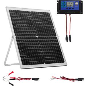 VEVOR 30W 12V Solar Panel Battery Charger, Solar Battery Trickle Charger Maintainer with Intelligent MPPT Controller & Adjustable Mount Bracket, IP67 Waterproof for Car Boat RV Motorcycle Trailer
