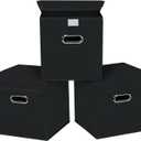 Closet Organizers Fabric Storage Bins With Lids Collapsible Cube Storage Organizer Basket With Handles,Storage Boxes for Clothes Storage,Office,Toys,3 Pack,Black