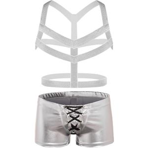 Men's Metallic Shorts Yoga Shiny Boxer Briefs Shiny Hot Pants Underwear Bikinis with Draswtring