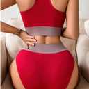 Plus Size 2 Piece Bra Sets Women Yoga Cycling Jogging Running Seamless Sports Underwear Set Ladies Women's Bra and Panties (Red, XL)