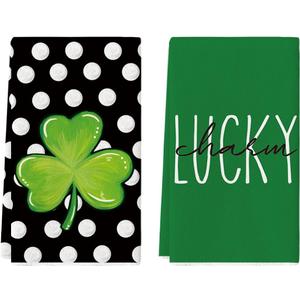 Artoid Mode Polka Dot Shamrock St. Patrick's Day Kitchen Towels Dish Towels, 18x26 Inch Seasonal Farmhouse Spring Decoration Hand Towels Set of 2