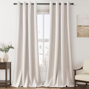 Linen Blackout Curtains 96 Inch Long Grommet Living Room Darkening Window Curtain Panel Extra Long Beige Earth Tone Farmhouse Style Thermal Insulated Black Out Curtains for Bedroom 96 Inch Length
